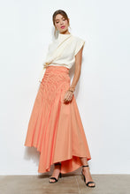 Lt.Coral Ruched Asymmetric Cotton Midi Skirt
