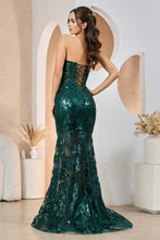 Emerald Strapless Lace Fitted Gown With Over Skirt