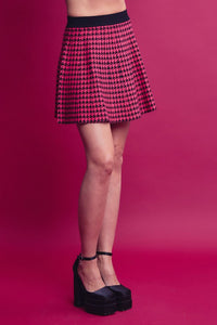 Pink Multi Knit Houndstooth Colorblock Cardigan Skirt Set