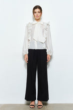 Ivory Soft Wool Blouse With Bow Tie & Pearl Buttons