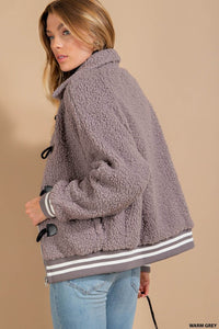 Warm Grey Fleece Toggle Sherpa Jacket
