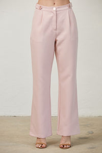 Lt Pink Stretch Woven Trousers With Button Detail