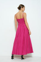 Fuchsia Satin Ruched Detailing Sleeveless Maxi Dress