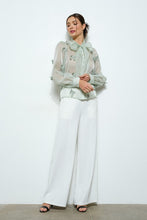Sage Sheer Embroidered Butterfly Bow Tie Blouse