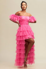 Hot Pink Off S Shirred Ruffle Maxi Dress