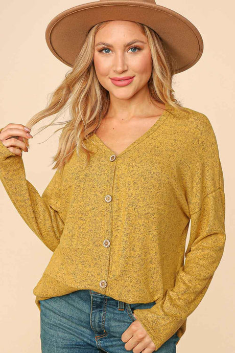 Butterscotch Button Down Soft Hacci Slouchy Knit Top