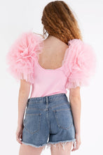 Light Pink Solid Exaggerated Bodysuit W Mesh Ruffle Sleeves