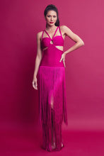 Magenta Bandage Fringe Dress With Cutout