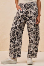 Grey/Black Rose Printed Twill Barrel Pants