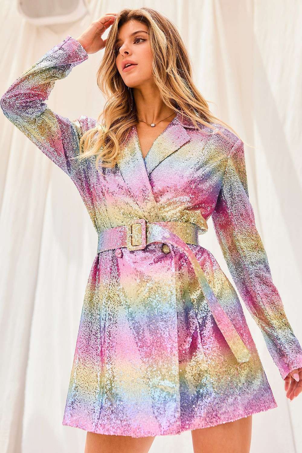 rainbow sequin blazer dress Iridescent Purple Rainbow Sequin Blazer Dress