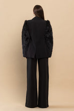 Black Faux Fur Sleeves Blazer And Pants Set