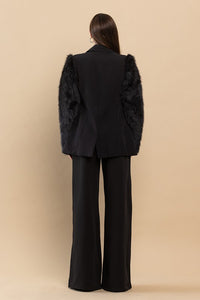 Black Faux Fur Sleeves Blazer And Pants Set