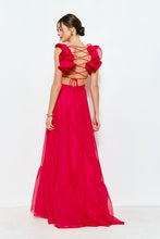 Red Organza Shoulder Strap Cutout Lace-up Maxi Dress