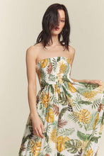 White Combo Leaf Print Smocked Tube Wide Leg Jumpsuit