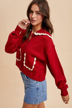 Crimson Doll Collar Button Up Cardigan