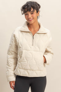 Cream Quilted Half Zip High Neck Pullover