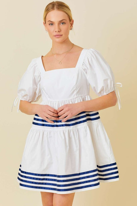 White Marine Short Sleeve Ruffle Mini Dress