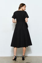 Black Elegant Rose Applique A-line Midi Dress