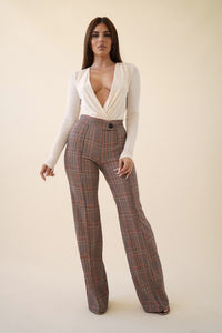 Rust/Combo Pants Asymmetrical High Waisted Plaid Pants