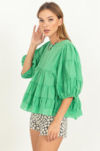 Green Simply Beautiful Elbow Sleeve Tiered Top