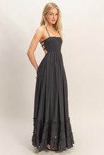Black Smocked Halter Maxi Dress