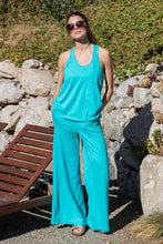 Turquoise Cotton Slub Lounging Wide Pant