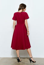 Burgundy Elegant Rose Applique A-line Midi Dress