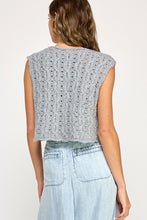 Heather Grey Cable Knit Button Front Sleeveless Vest
