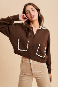 Chestnut Doll Collar Button Up Cardigan