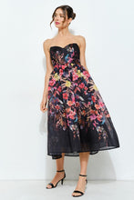 Black Sweetheart Strapless Floral Midi Dress