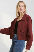 Wine Cropped Utility Pocket Jacket