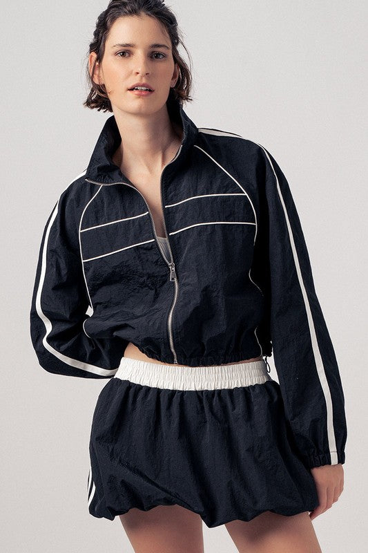 Black Retro Sport Cropped Track Jacket