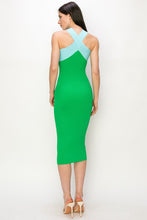 Green Crossover Neckline Stretch Ribbed Knit Mini Dress