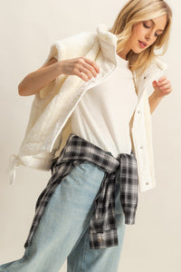 White Cozy Sherpa Vest Jacket With Tie-up Side Details