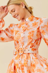 Orange Floral Print Mini Dress