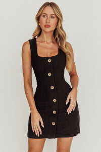 Black Square Neck Knit Mini Dress
