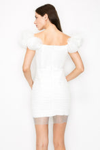 White V-Neck Off Shoulder Mesh Metal Detail Mini Dress