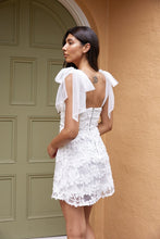 White V Neckline Embroidered Mini Dress