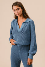 Denim/Navy Two Tone Rib Texture Sweater And Pants Set
