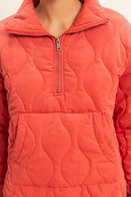 Pale Red Quilted Half Zip High Neck Pullover