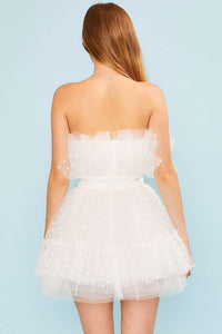 White Ruffle Heart Organza Mini Dress