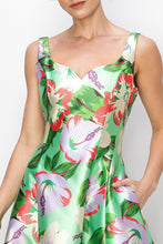 Green Floral Flower Print Heart Neckline Sleeveless Maxi Skirt