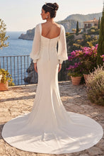 Off White Square Neck Chiffon Long Sleeve Wedding Gown