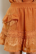 Caramel Floral Lace Trim Tiered Mini Skirt
