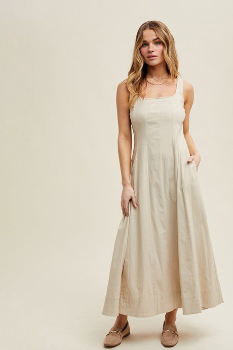 Ecru Cotton A-line Midi Dress