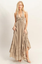 Taupe Halter Neck Smocked Maxi Dress
