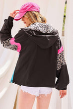 Black Hood Full Zipup Leopard Color Block Windbreaker
