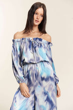 Blue Combo Offshoulder Tiedye Satin Jumpsuit