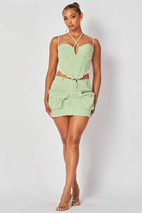 Pistachio Safari Pocket Skirt Set