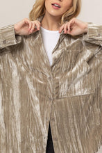 Beige Oversized Velvet Button-Up Shirt Jacket